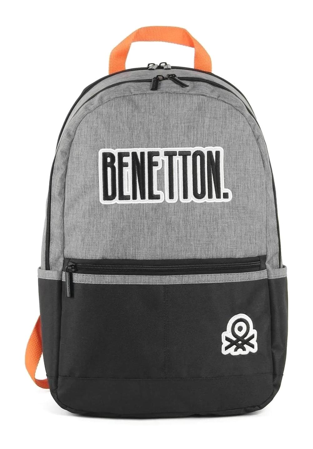 United Colors Of Benetton 03857 Yazılı 2 Gözlü Gri Lise-Üniversite Unisex Sırt Çantası