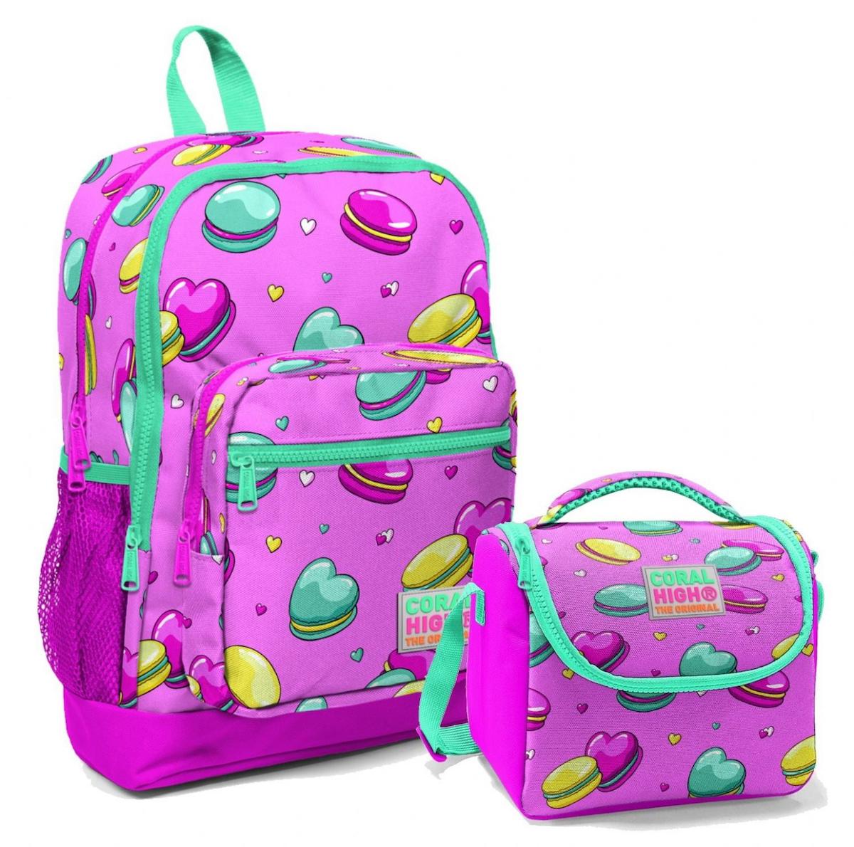Yaygan Çanta Kids Macaron Su Geçirmez 4 Gözlü Pembe İlkokul Kız Çocuk Sırt Çantası + Beslenme Çantası