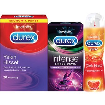Durex Yakın Hisset İnce Prezervatif 20'li+Intense Little Devil+Play Kayganlaştırıcı Jel 50 ml