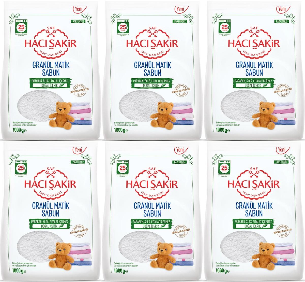 Hacı Şakir Organik Hipoalerjenik 6x1000 gr Granül Çamaşır Sabunu