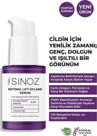 Sinoz Retinol Lift-Xylane Retinollu Canlandırıcı Yaşlanma Kırışıklık Karşıtı Gündüz Gece Yüz Serumu 30 ml
