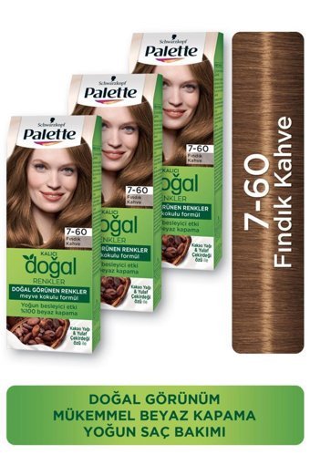 Palette Kalıcı Doğal Renkler 7-60 Fındık Kahve Amonyaksız Krem Saç Boyası 3x50 ml