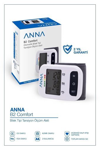 Anna B2 Comfort 2 Kullanıcı 120 Ölçüm Hafızalı Konuşan Dijital Bilekten Tam Otomatik Tansiyon Aleti