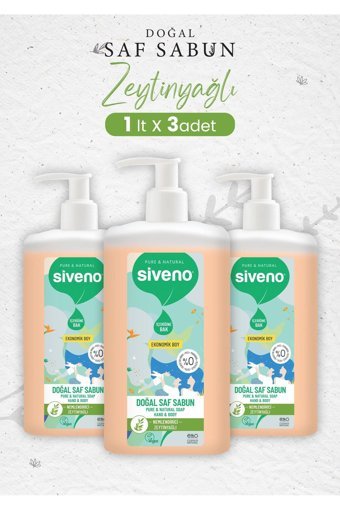 Siveno Pure Naturel Zeytinyağlı Alkolsüz Vegan Parabensiz Organik Nemlendiricili 3'lü 1 lt Sıvı Sabun