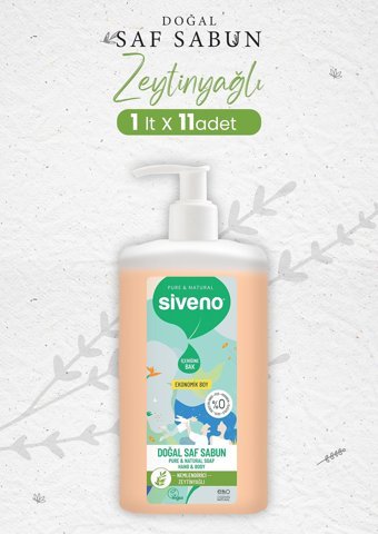 Siveno Pure Naturel Zeytinyağlı Alkolsüz Vegan Parabensiz Organik Nemlendiricili 11'li 1 lt Sıvı Sabun