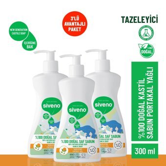 Siveno Kastil Portakal Yağlı Alkolsüz Vegan Parabensiz Organik Nemlendiricili 3'lü 300 ml Sıvı Sabun