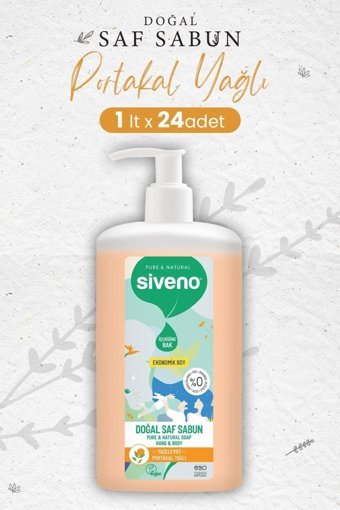 Siveno Pure Naturel Portakal Yağlı Alkolsüz Vegan Parabensiz Organik Nemlendiricili 24'lü 1 lt Sıvı Sabun