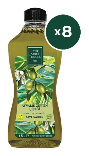 Eyüp Sabri Tuncer Ayvalık Zeytin Çiçeği Alkolsüz Vegan Parabensiz Organik Nemlendiricili 8'li 1.5 lt Sıvı Sabun