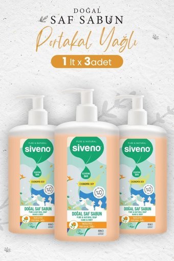 Siveno Pure Naturel Portakal Yağlı Alkolsüz Vegan Parabensiz Organik Nemlendiricili 3'lü 1 lt Sıvı Sabun