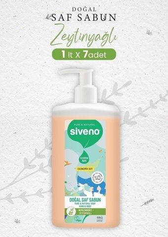 Siveno Pure Naturel Zeytinyağlı Alkolsüz Vegan Parabensiz Organik Nemlendiricili 7'li 1 lt Sıvı Sabun