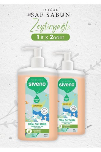 Siveno Pure Naturel Zeytinyağlı Alkolsüz Vegan Parabensiz Organik Nemlendiricili 2'li 1 lt Sıvı Sabun