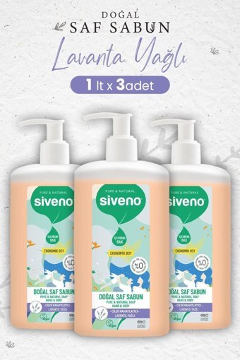 Siveno Pure Naturel Lavanta Yağlı Alkolsüz Vegan Parabensiz Organik Nemlendiricili 3'lü 1 lt Sıvı Sabun