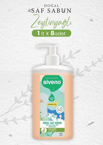 Siveno Zeytinyağlı Alkolsüz Vegan Parabensiz Organik Nemlendiricili 8'li 1 lt Sıvı Sabun