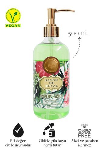 Savon De Royal Çiçek Kokulu Alkolsüz Vegan Parabensiz Organik Nemlendiricili 500 ml Sıvı Sabun