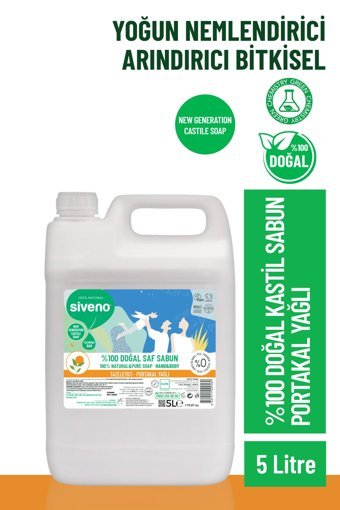 Siveno Pure Naturel Portakal Yağlı Alkolsüz Vegan Parabensiz Organik Nemlendiricili 5 lt Sıvı Sabun