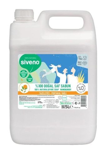 Siveno Pure Naturel Portakal Yağlı Alkolsüz Vegan Parabensiz Organik Nemlendiricili 5 lt Sıvı Sabun
