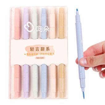 Hudhowks Markör Çift Taraflı 6'lı Pastel Çok Renkli Kesik Uçlu Fosforlu Kalem Seti