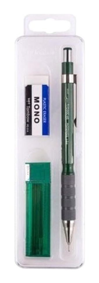 Tombow SH-300 Grip Silgili Plastik Metalik Koyu Yeşil 0.5 mm Uçlu Versatil Kalem Seti