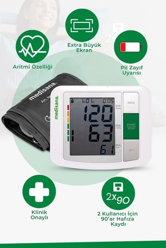 Medisana 23215 2 Kullanıcı 180 Ölçüm Hafızalı Dijital Koldan Yarı Otomatik Tansiyon Aleti