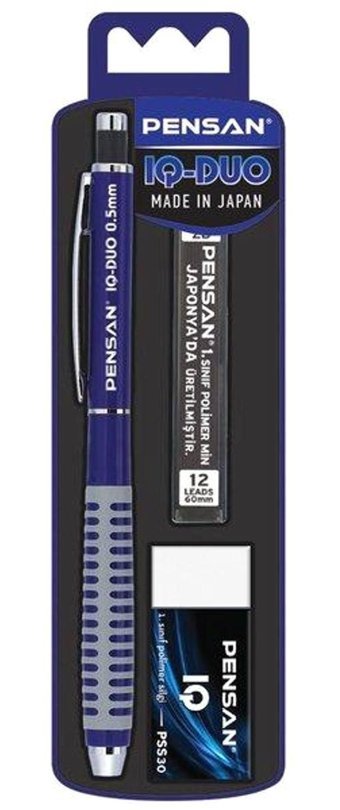 Pensan IQ-Duo Silgili Metal Metalik Mavi 0.5 mm Uçlu Versatil Kalem Seti