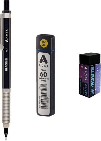 Adel Blackline Silgili Metal Metalik Gri-Siyah 0.7 mm Uçlu Versatil Kalem Seti