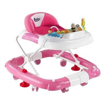 Baby Hope 212-01 Çiçekli 8 Tekerlekli Oyuncaklı Sallanan Müzikli Örümcek Yürüteç Pembe-Beyaz