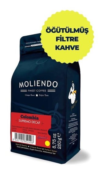 Moliendo Kafeinsiz Bitter Çikolata Aromalı Kolombiya Öğütülmüş Filtre Kahve 250 gr