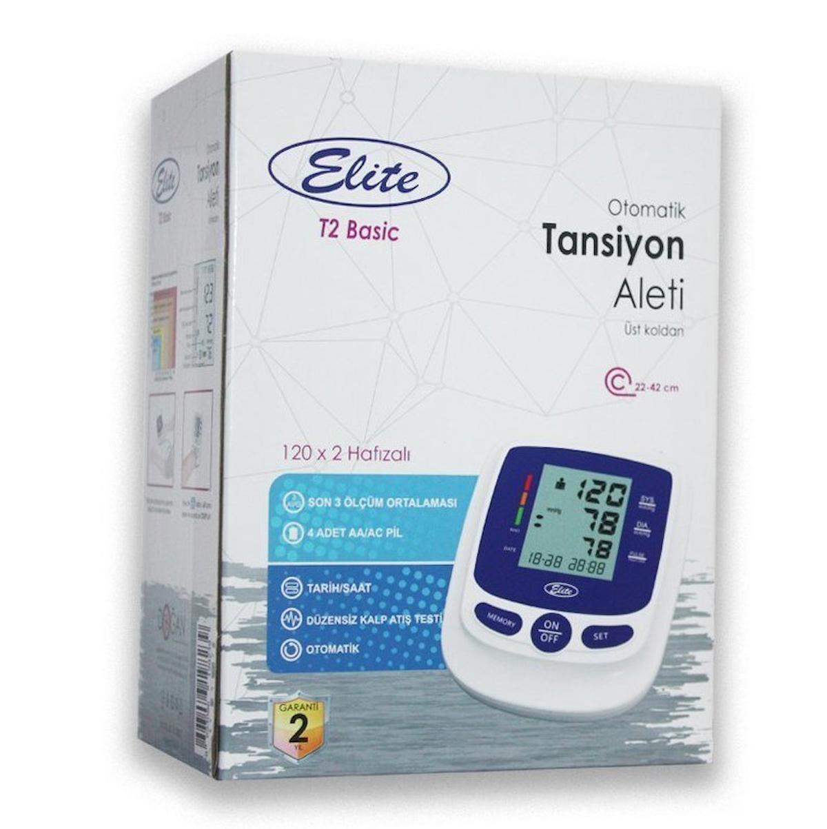 Elite T2 2 Basic Kullanıcı 240 Ölçüm Hafızalı Konuşan Dijital Koldan Tam Otomatik Tansiyon Aleti