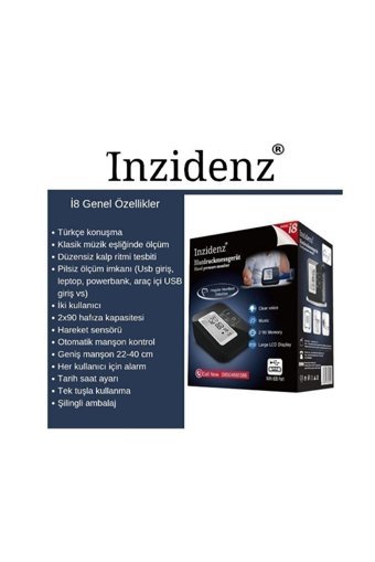Inzidenz I8 2 Kullanıcı 180 Ölçüm Hafızalı Konuşan Dijital Koldan Tam Otomatik Tansiyon Aleti