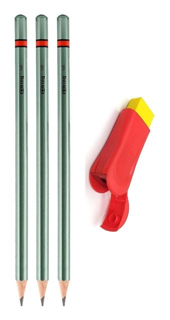Faber-Castell Silgili Manuel Plastik Kalemtıraş Beyaz + Rotring Kurşun Kalem