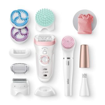 Braun 9985 Silk-Epil 9 Sensosmart Genital Bölge Tüm Vücut Koltuk Altı Bacak İçin 40 Cımbızlı 8 Başlıklı Kablolu-Kablosuz Islak Kuru Epilasyon Aleti Beyaz-Pembe