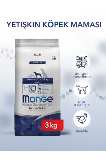 Monge Daily Line Tavuk Orta Irk Yetişkin Köpek Maması 3 kg