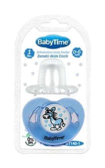 Baby Time Bt140-1 0-6 Ay Ortodontik Yenidoğan Kiraz Uçlu Damaklı Silikon Emzik Mavi