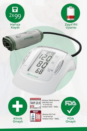 Medisana 51047 2 Kullanıcı 198 Ölçüm Hafızalı Konuşan Dijital Koldan Tam Otomatik Tansiyon Aleti