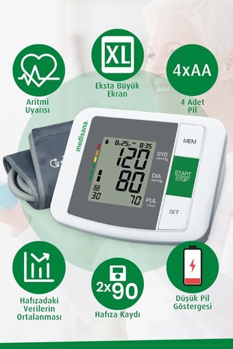Medisana 48670 2 Kullanıcı 180 Ölçüm Hafızalı Dijital Koldan Tam Otomatik Tansiyon Aleti