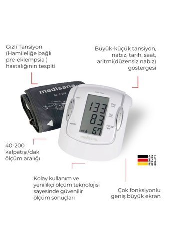 Medisana 48371 2 Kullanıcı 99 Ölçüm Hafızalı Konuşan Dijital Koldan Tam Otomatik Tansiyon Aleti