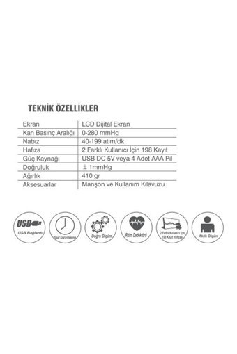 Vzn Rak-288 2 Kullanıcı 198 Ölçüm Hafızalı Dijital Koldan Yarı Otomatik Tansiyon Aleti