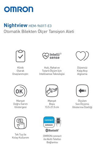 Omron Nightview 1 Kullanıcı 350 Ölçüm Hafızalı Dijital Bilekten Tam Otomatik Tansiyon Aleti