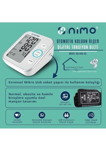 Nimo Hkd-02 2 Kullanıcı 240 Ölçüm Hafızalı Dijital Koldan Tam Otomatik Tansiyon Aleti
