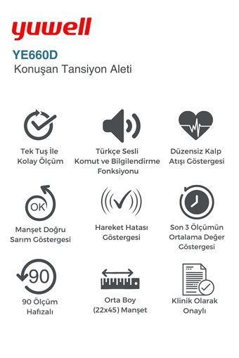 Yuwell Ye660D 1 Kullanıcı 90 Ölçüm Hafızalı Dijital Koldan Tam Otomatik Tansiyon Aleti