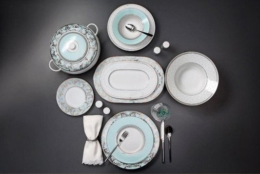 Porland Relish 60 Parça 12 Kişilik Desenli Porselen Yuvarlak Yemek Takımı