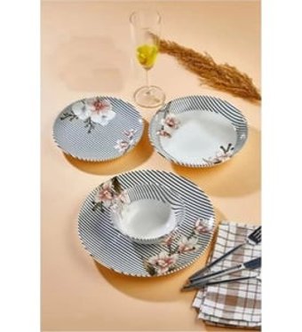 Cooker CKR4052 24 Parça 6 Kişilik Desenli Porselen Yuvarlak Yemek Takımı