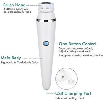 Three Beans 4 İn 1 300 mAH Tüm Ciltler İçin 4 Başlıklı Fırçalı Silikon Şarjlı Titreşimli Yüz Temizleme Cihazı Beyaz