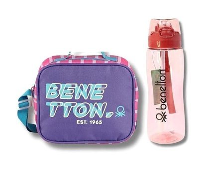 United Colors Of Benetton Çizgili Termoslu Suluklu Organik Pembe Beslenme Çantası