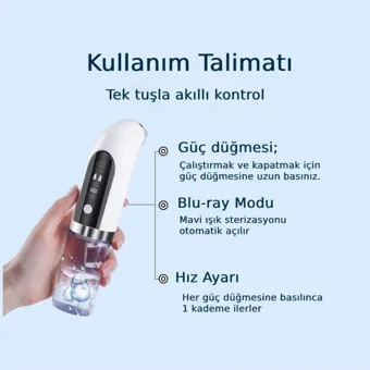 Sheland Karma Ciltler İçin 4 Başlıklı Şarjlı Titreşimli Vakumlu Yüz Temizleme Cihazı Beyaz