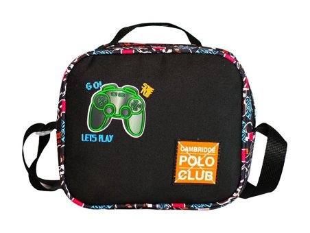 Cambridge Polo Club Baskılı Yıkanabilir Organik Siyah Beslenme Çantası