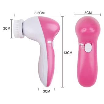 River World Tüm Ciltler İçin 5 Başlıklı Fırçalı Pilli Yüz Temizleme Cihazı Pembe
