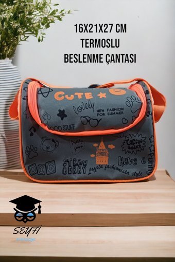 Seyfikirtasiye Çinili Termoslu Gri Beslenme Çantası