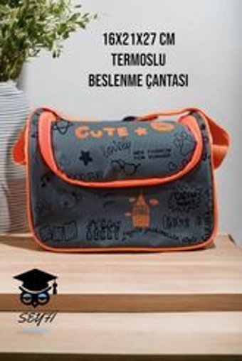 Seyfikirtasiye Çinili Termoslu Gri Beslenme Çantası
