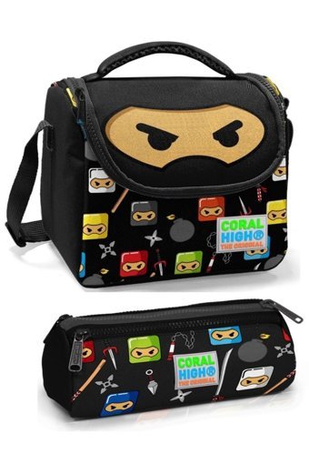 Yaygan Çanta Baskılı Termoslu Ninja Kaplumbağalar Siyah Beslenme Çantası + Kalemlikli